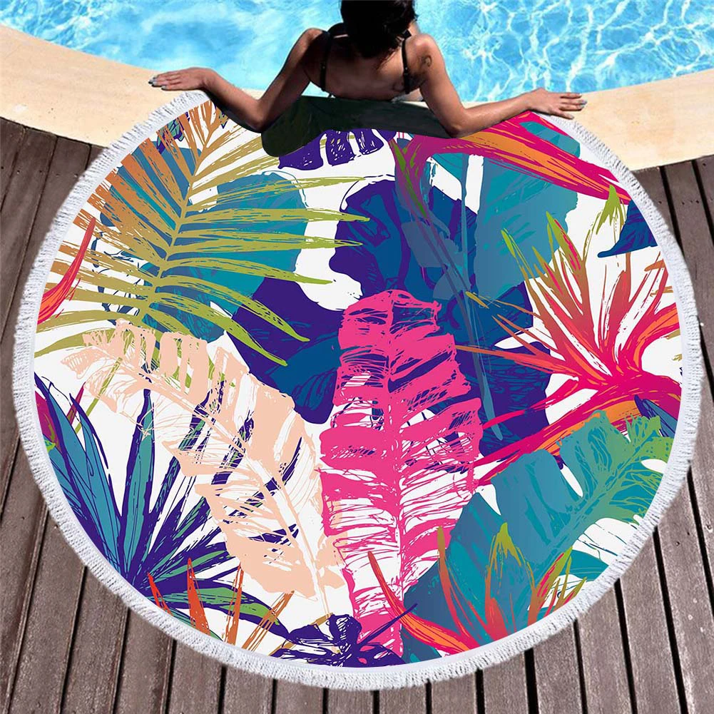 Printed Large Round Thick And Soft Beach Towel With Tassels Printed Large Round Thick And Soft Beach Towel With Tassels