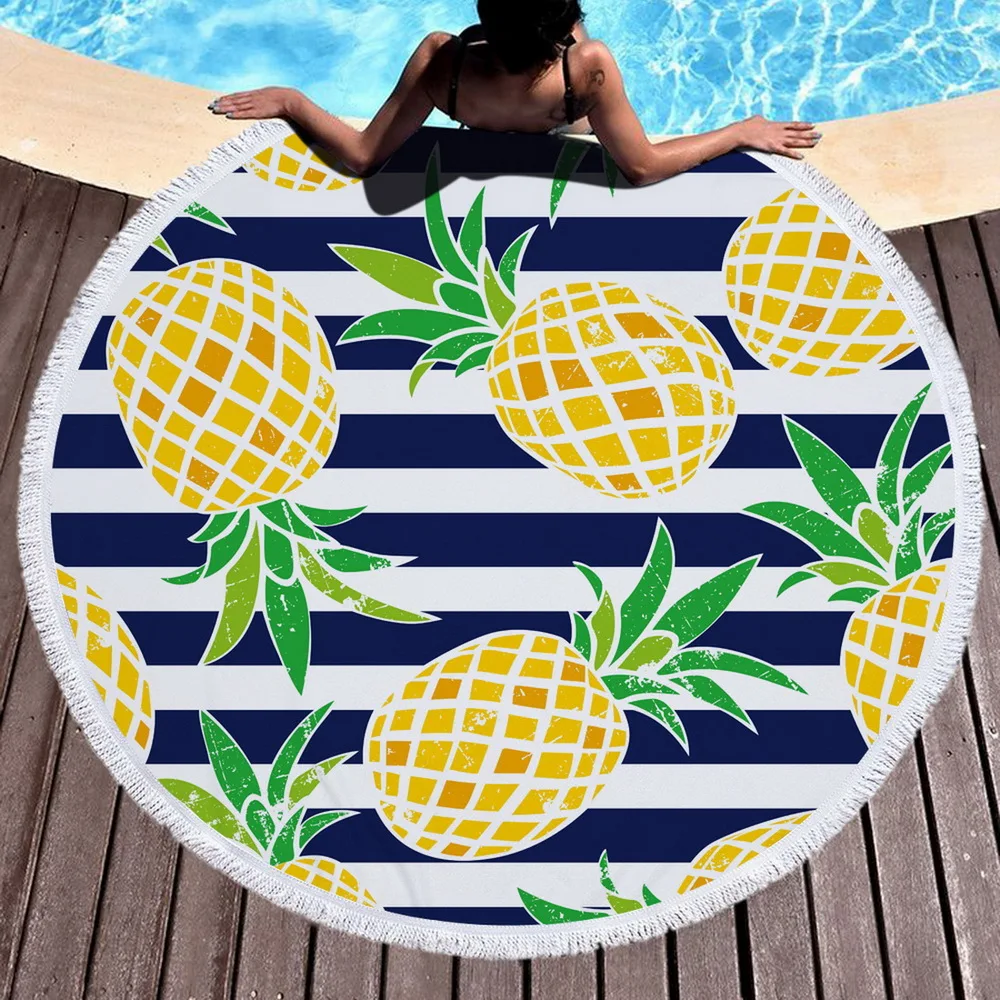 Printed Large Round Thick And Soft Beach Towel With Tassels Printed Large Round Thick And Soft Beach Towel With Tassels