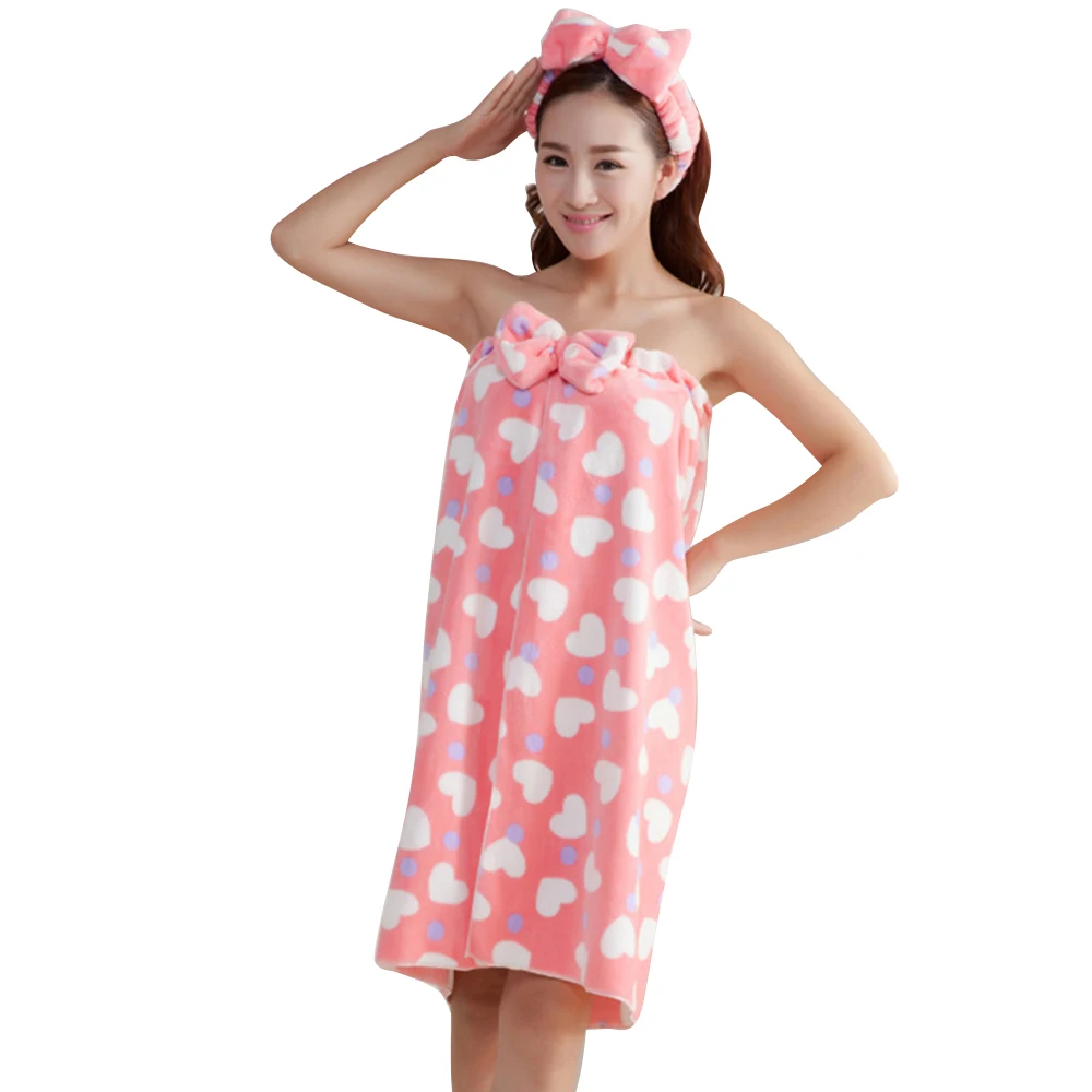 Kawaii Absorbent Microfiber Nightgown Towel With Bow Wrap