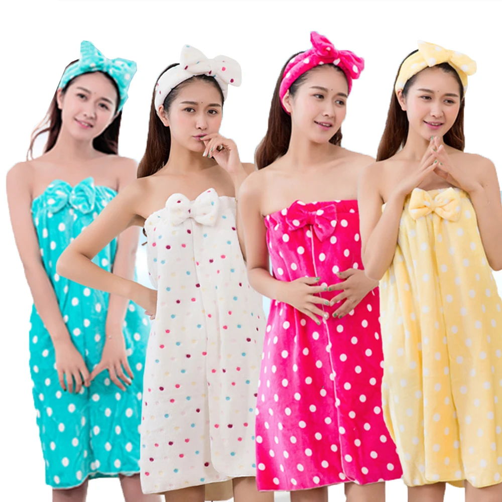 Kawaii Absorbent Microfiber Nightgown Towel With Bow Wrap