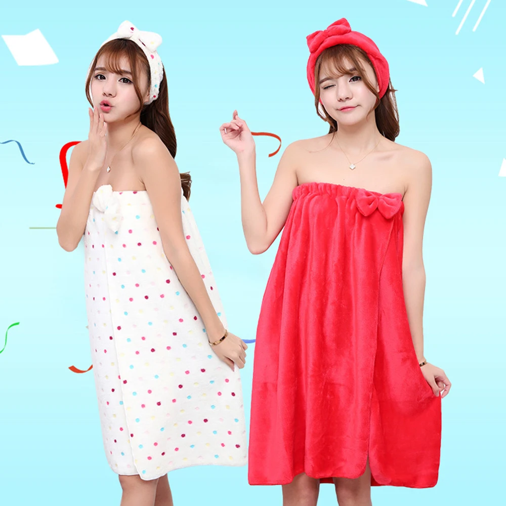 Kawaii Absorbent Microfiber Nightgown Towel With Bow Wrap