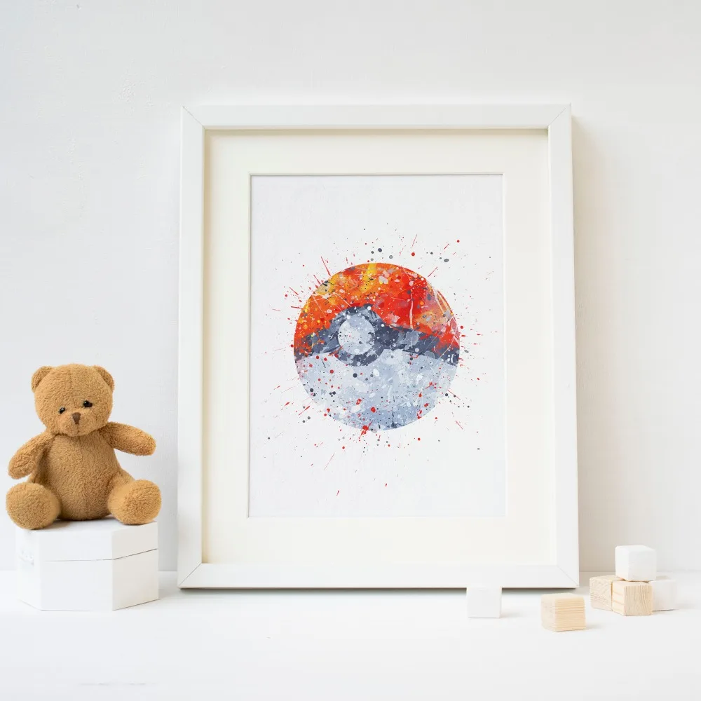 Pokemon Pokeball Watercolor Print Wall Poster Pokemon Pokeball Watercolor Print Wall Poster
