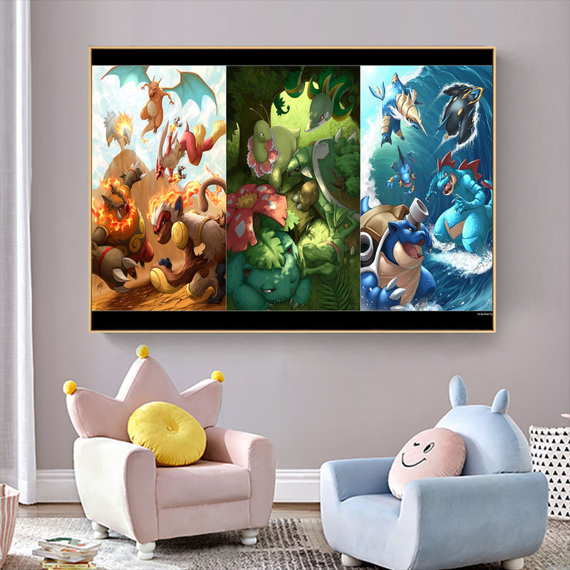 Anime Pokemon HD Cartoon Silk Fabric Canvas Wall Poster