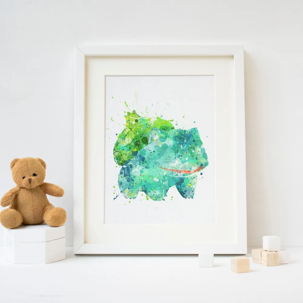 Bulbasaur Pokemon Watercolor Print Room Decor Poster
