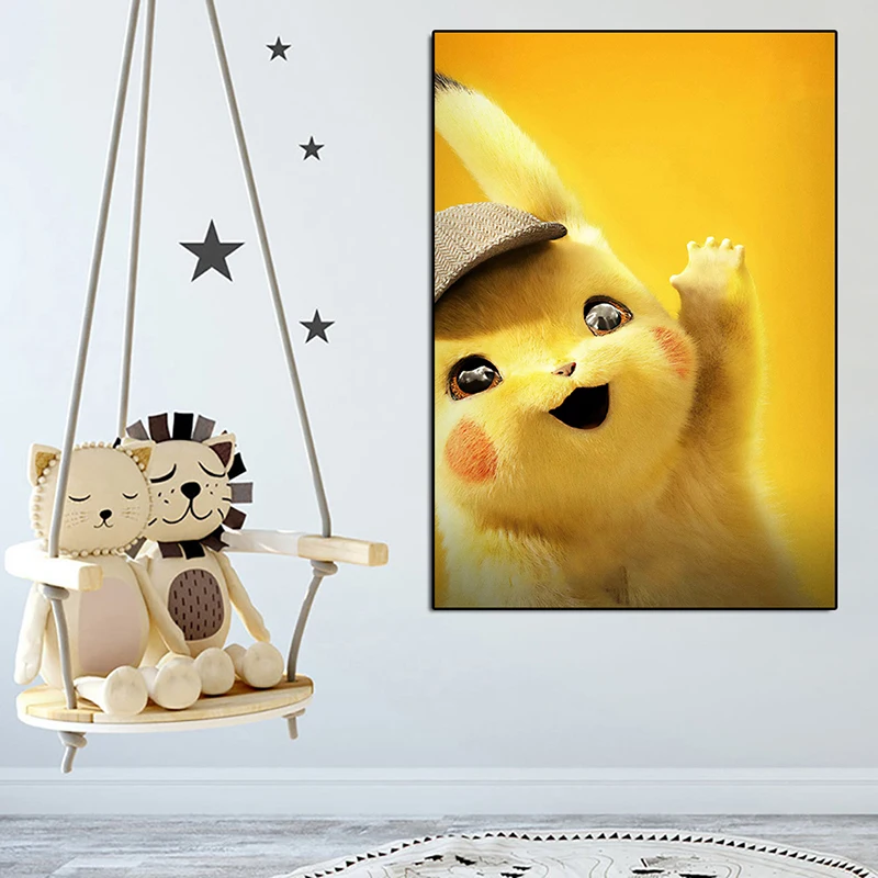 Pokemon Detective Pikachu Nordic Cartoon Painting Wall Art Poster
