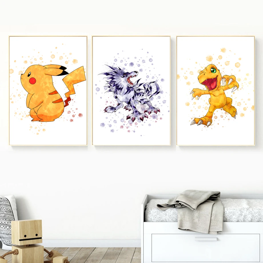 Pokemon Pikachu Cartoon Watercolor Wall Art Posters