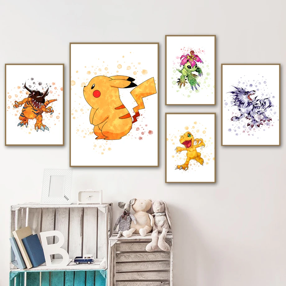 Pokemon Pikachu Cartoon Watercolor Wall Art Posters