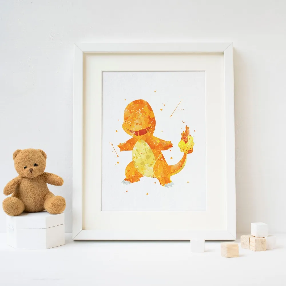 Charmander Pokemon Watercolor Room Decor Wall Poster