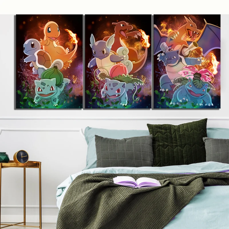 Pokemon Pocket Monster Anime HD Pictures 3 Panel Wall Artwork Poster