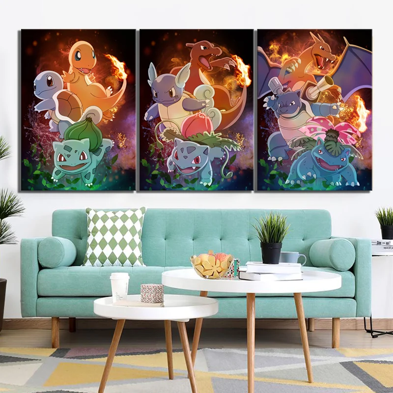 Pokemon Pocket Monster Anime HD Pictures 3 Panel Wall Artwork Poster