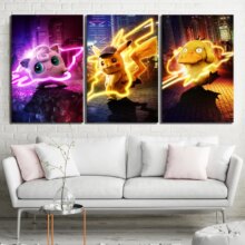 Pokemon Detective Pikachu Movie Cartoon Painting Canvas 3 Panel Wall Art Poster Pokemon Detective Pikachu Movie Cartoon Painting Canvas 3 Panel Wall Art Poster