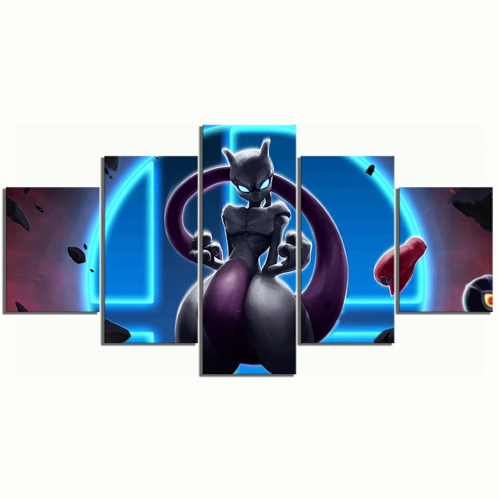Mewtwo Pocket Monster HD Animation Paintings 5 Piece Wall Art Poster