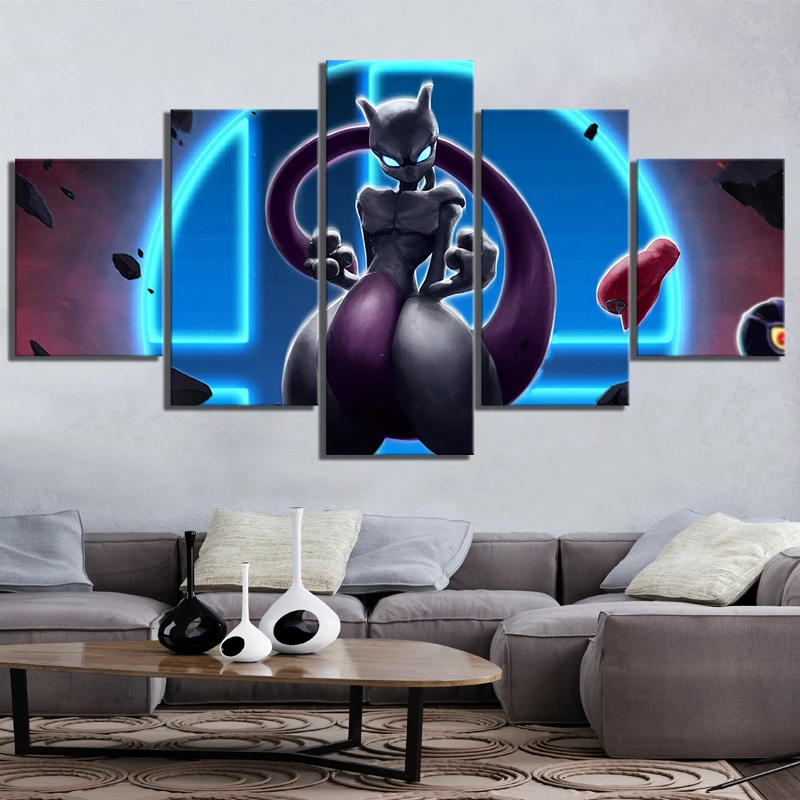 Mewtwo Pocket Monster HD Animation Paintings 5 Piece Wall Art Poster