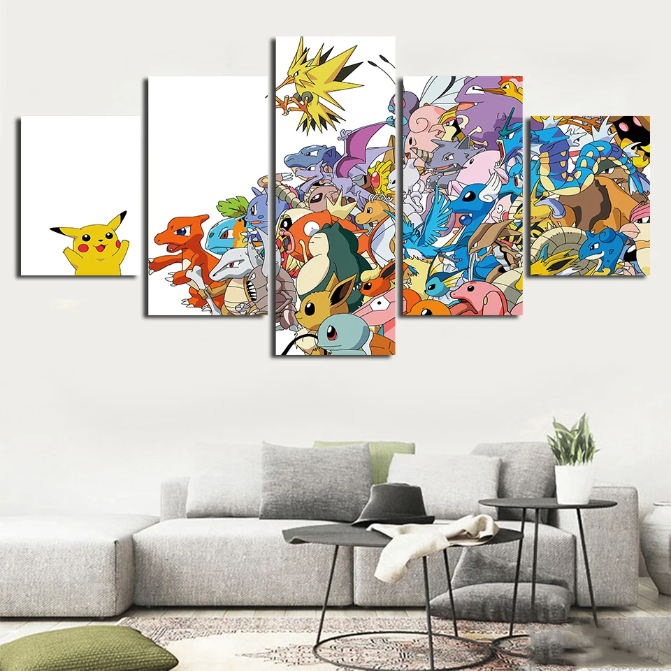 Pokemon Pikachu Painting Canvas 5 Pieces/pcs Wall Art Poster Pokemon Pikachu Painting Canvas 5 Pieces/pcs Wall Art Poster