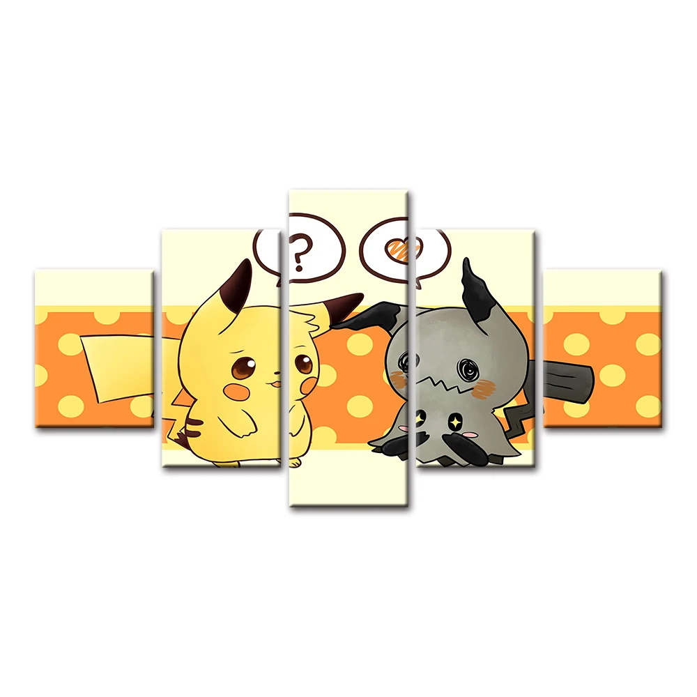 Pokemon Pikachu Cartoon HD Prints Home Decoration Canvas 5 Pieces/pcs Wall Poster