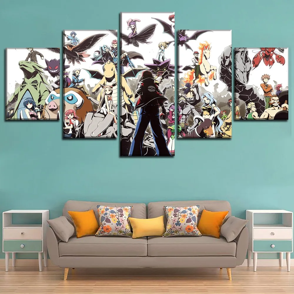 Pokemon Animation HD Printed Wall Art Framework 5 Pieces Poster