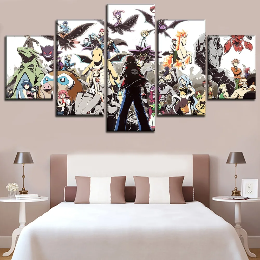 Pokemon Animation HD Printed Wall Art Framework 5 Pieces Poster