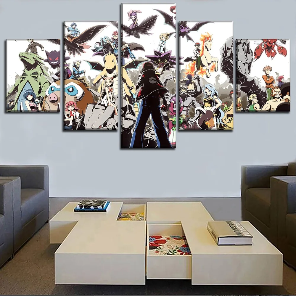 Pokemon Animation HD Printed Wall Art Framework 5 Pieces Poster