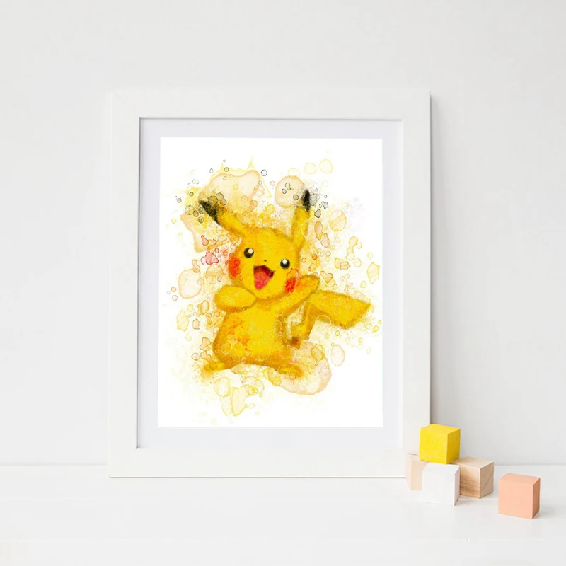 Pokemon Pikachu Eevee Squirtle Vulpix Charmander Watercolor Wall Art Posters