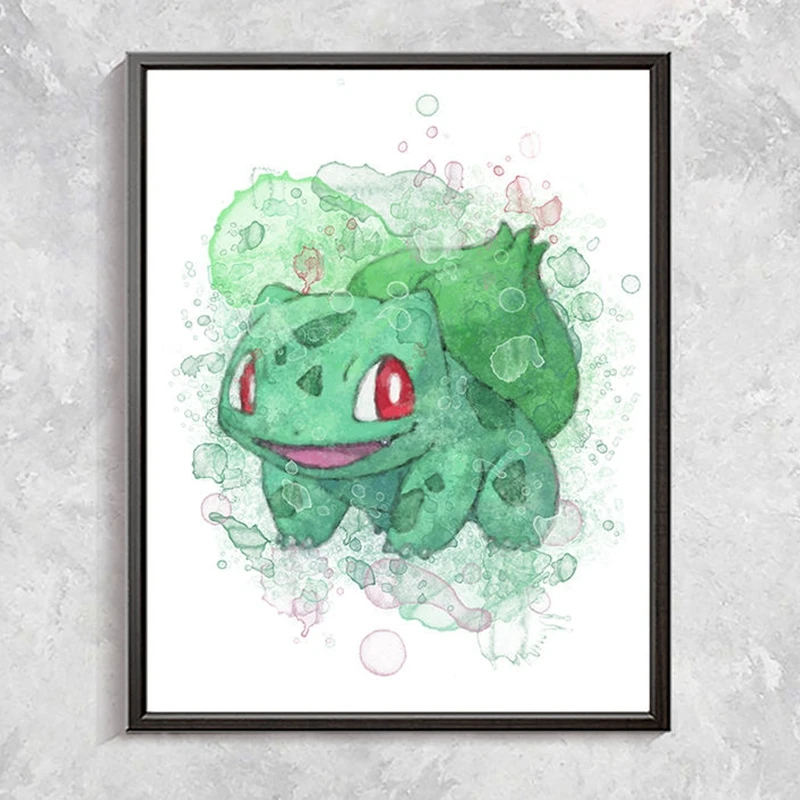 Pokemon Pikachu Eevee Squirtle Vulpix Charmander Watercolor Wall Art Posters