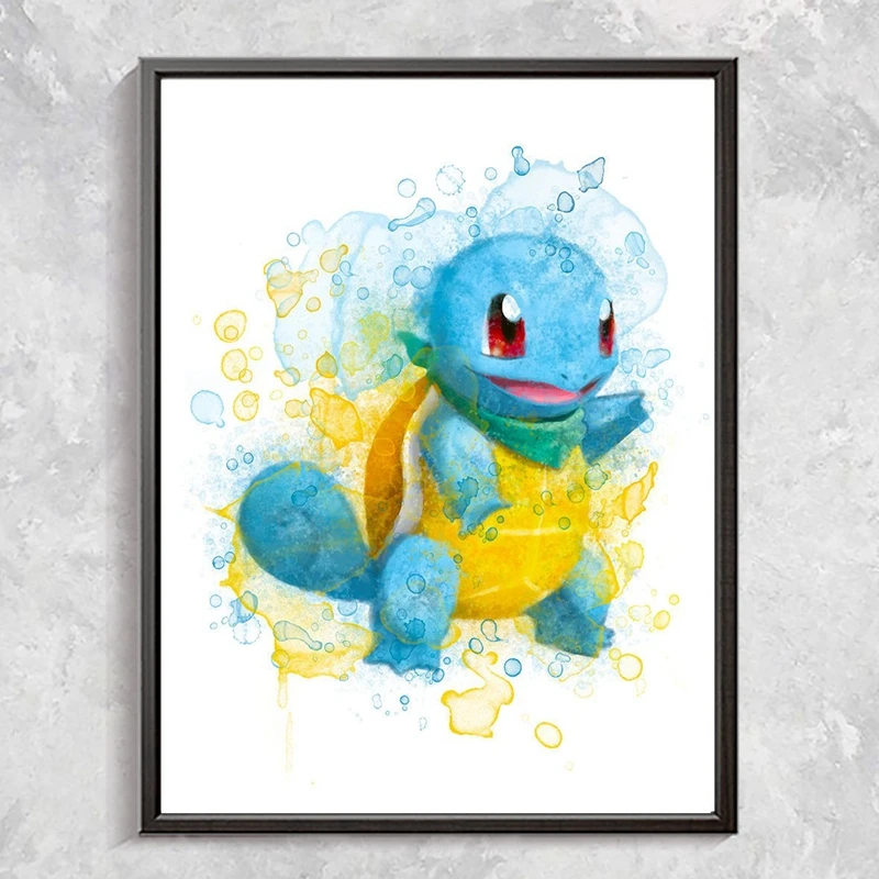 Pokemon Pikachu Eevee Squirtle Vulpix Charmander Watercolor Wall Art Posters