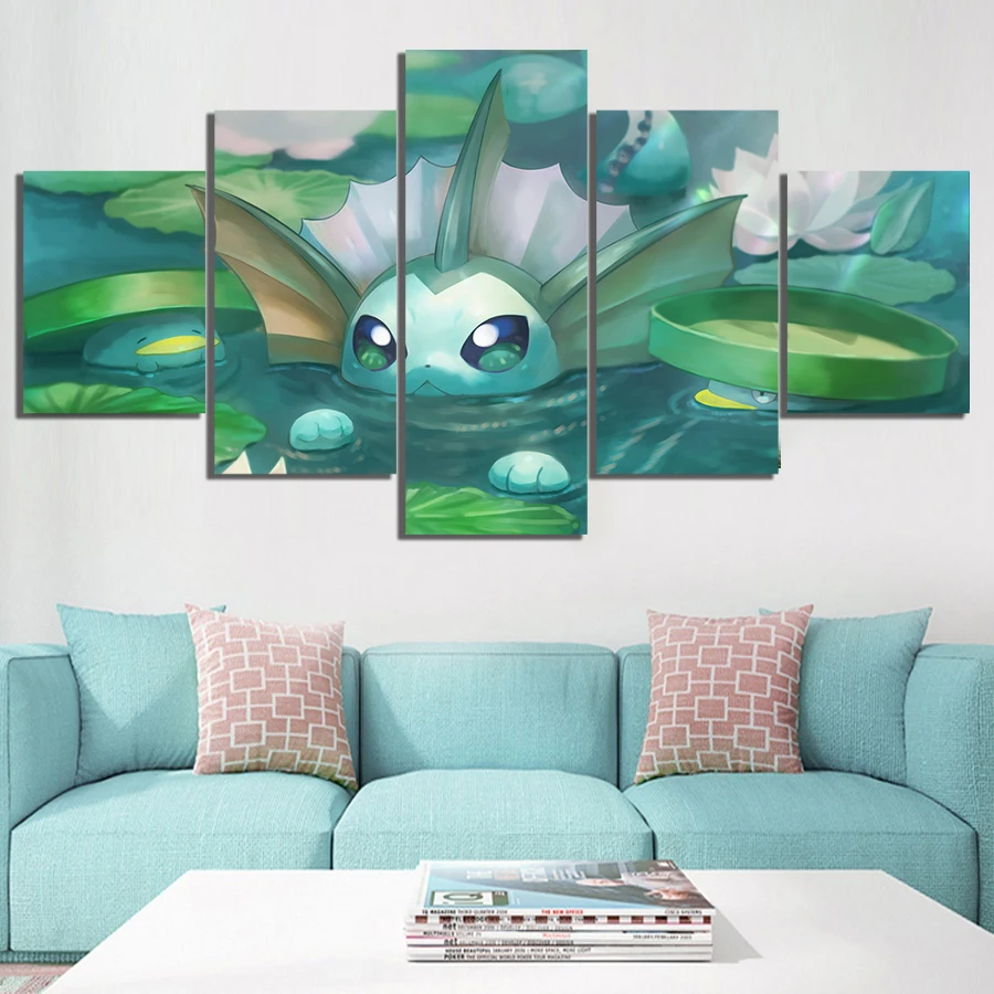 Pokemon Eevee Cartoon Painting Home Decor Canvas 5 Panel Poster