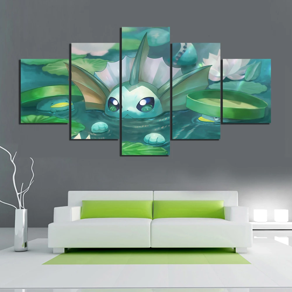 Pokemon Eevee Cartoon Painting Home Decor Canvas 5 Panel Poster