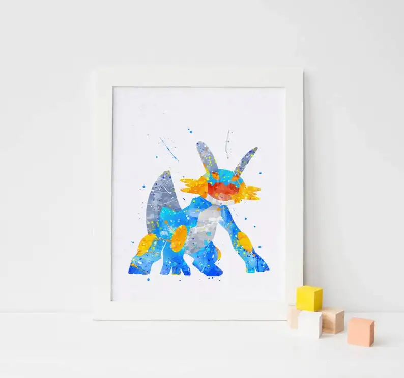 Pokemon Swampert Anime Watercolor Wall Poster