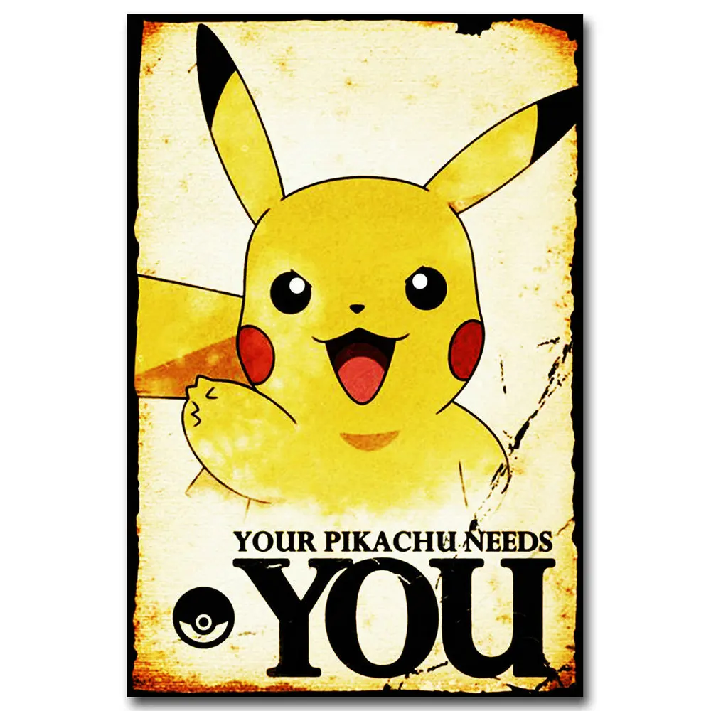 Pokemon Pikachu Anime Art Silk Fabric Print Wall Poster