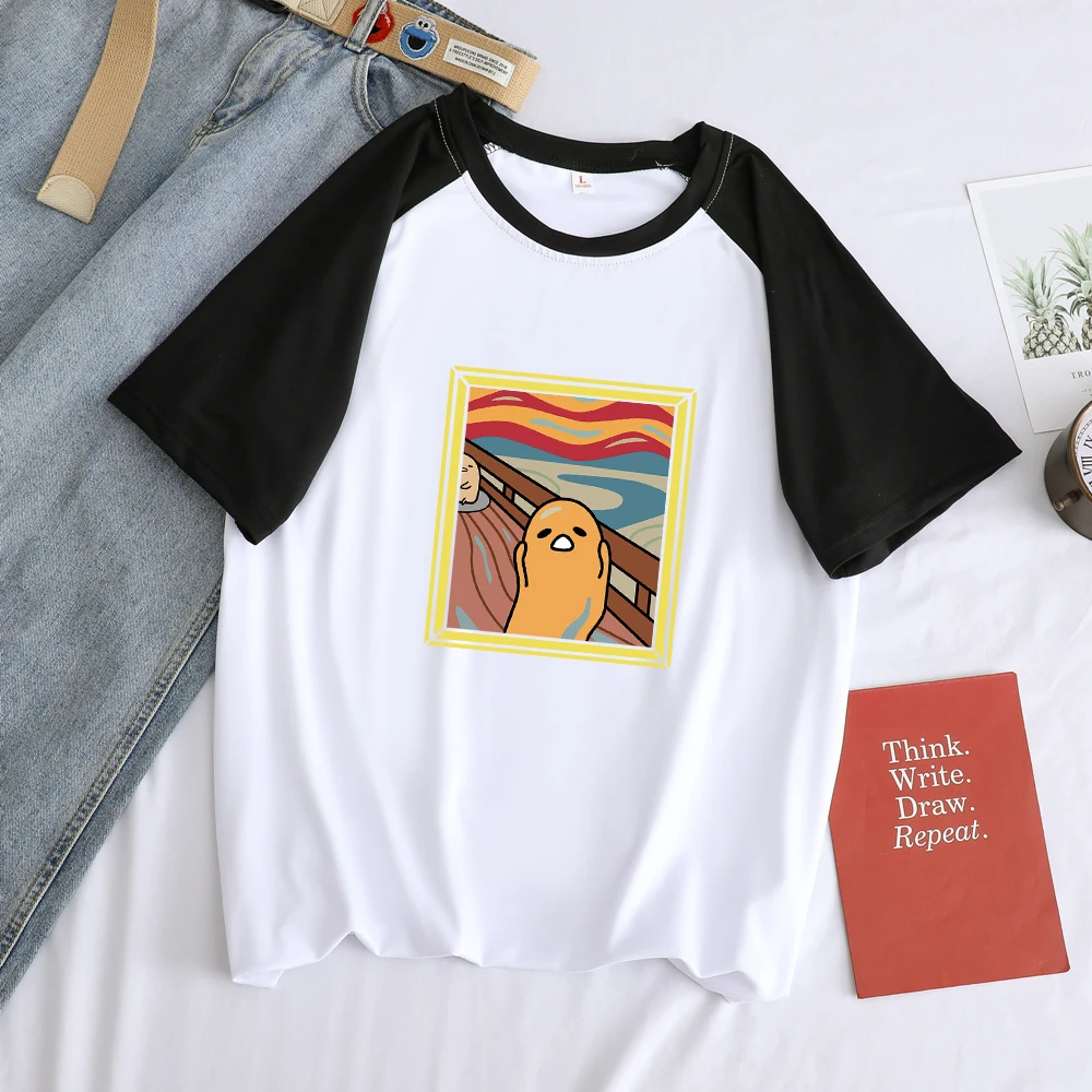 Gudetama Cartoon Oil Painting Short Sleeve Loose Casual T-Shirt