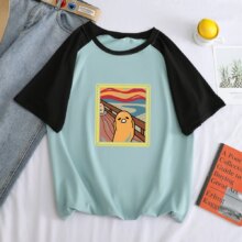 Gudetama Cartoon Oil Painting Short Sleeve Loose Casual T-Shirt Gudetama Cartoon Oil Painting Short Sleeve Loose Casual T-Shirt