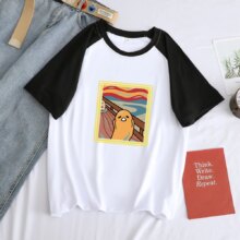 Gudetama Cartoon Oil Painting Short Sleeve Loose Casual T-Shirt Gudetama Cartoon Oil Painting Short Sleeve Loose Casual T-Shirt