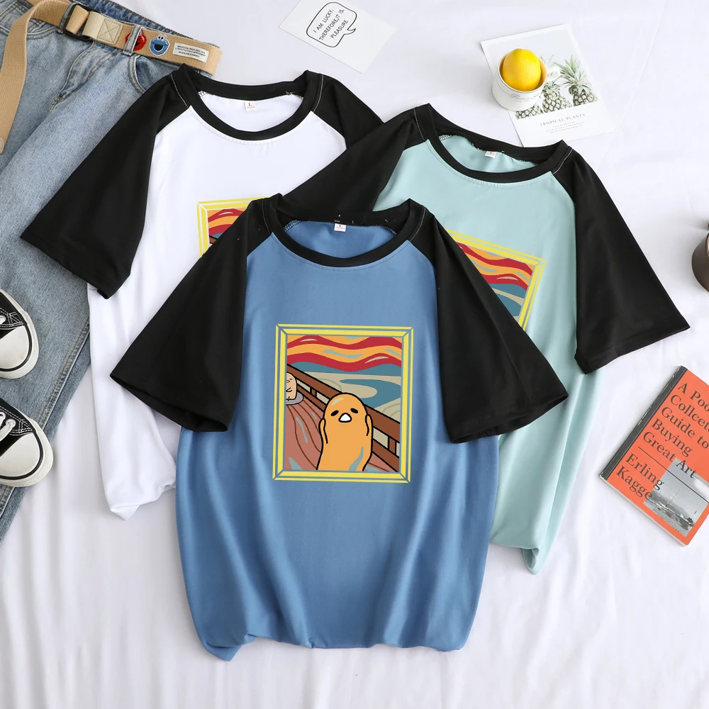 Gudetama Cartoon Oil Painting Short Sleeve Loose Casual T-Shirt