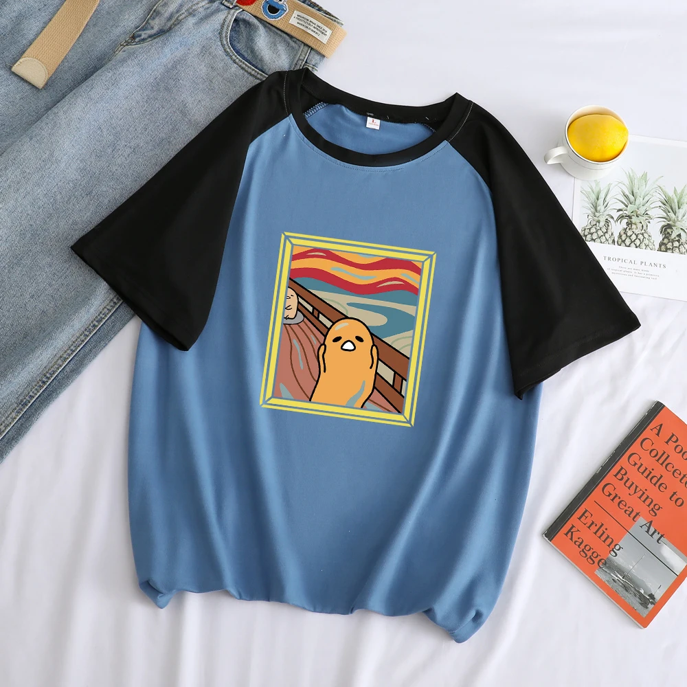 Gudetama Cartoon Oil Painting Short Sleeve Loose Casual T-Shirt