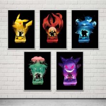 Pokemon Pikachu Cartoon Canvas Print Wall Poster Pokemon Pikachu Cartoon Canvas Print Wall Poster