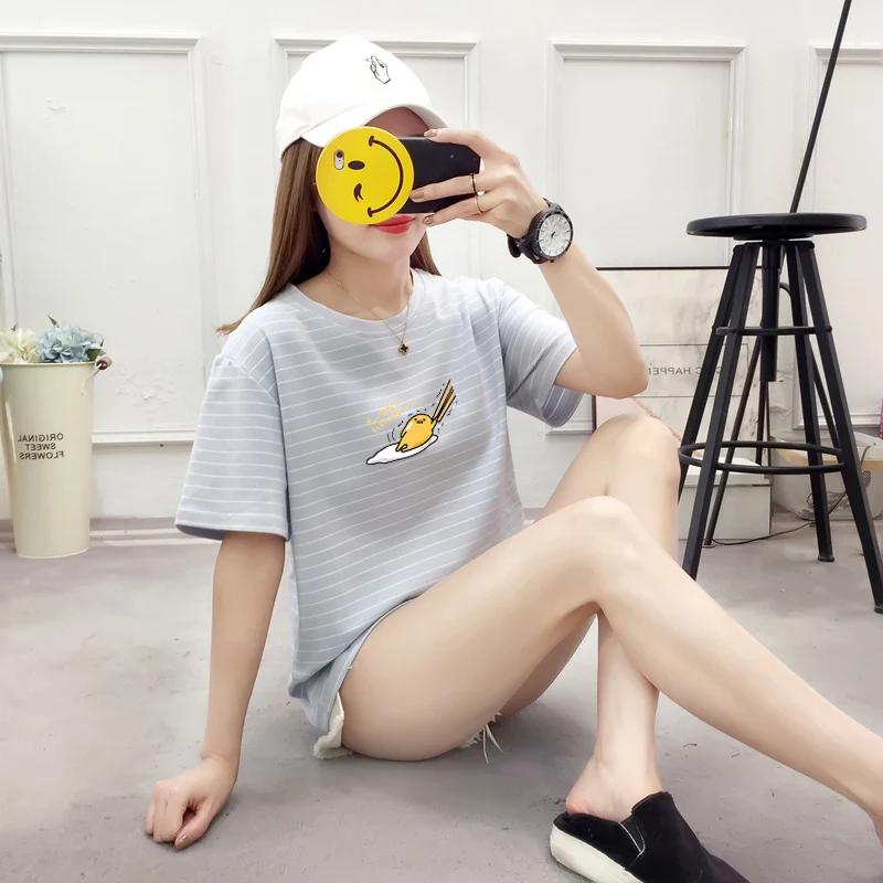 Kawaii Cartoon Gudetama Print Short Sleeve Casual T-Shirt