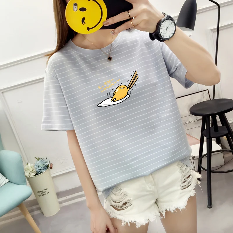 Kawaii Cartoon Gudetama Print Short Sleeve Casual T-Shirt