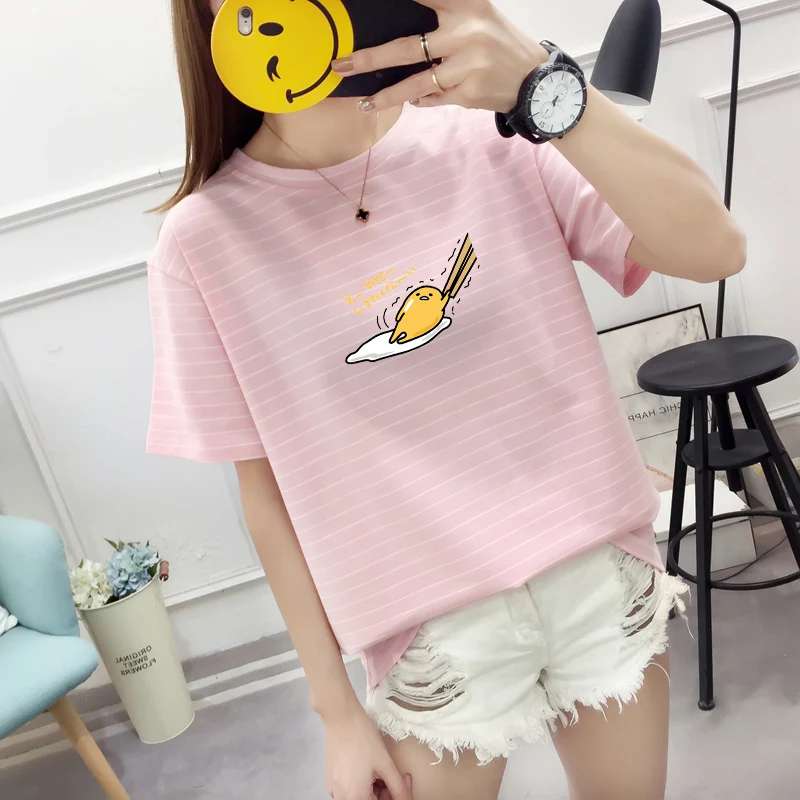 Kawaii Cartoon Gudetama Print Short Sleeve Casual T-Shirt
