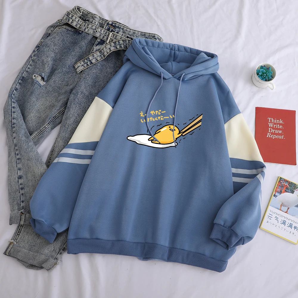 Kawaii Gudetama Lazy Egg Print Fleece Patchwork Casual Hoodie Kawaii Gudetama Lazy Egg Print Fleece Patchwork Casual Hoodie
