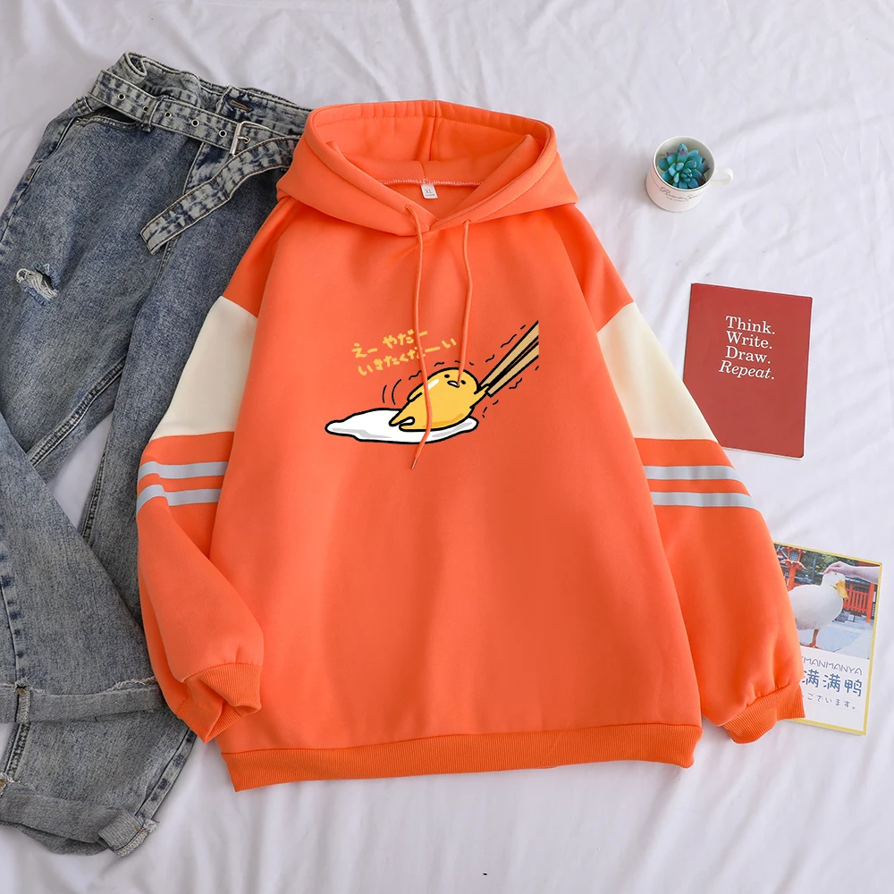 Kawaii Gudetama Lazy Egg Print Fleece Patchwork Casual Hoodie Kawaii Gudetama Lazy Egg Print Fleece Patchwork Casual Hoodie