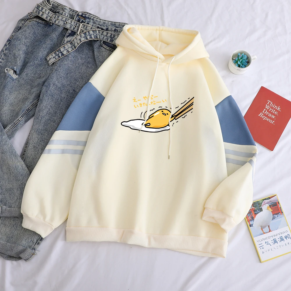 Kawaii Gudetama Lazy Egg Print Fleece Patchwork Casual Hoodie Kawaii Gudetama Lazy Egg Print Fleece Patchwork Casual Hoodie