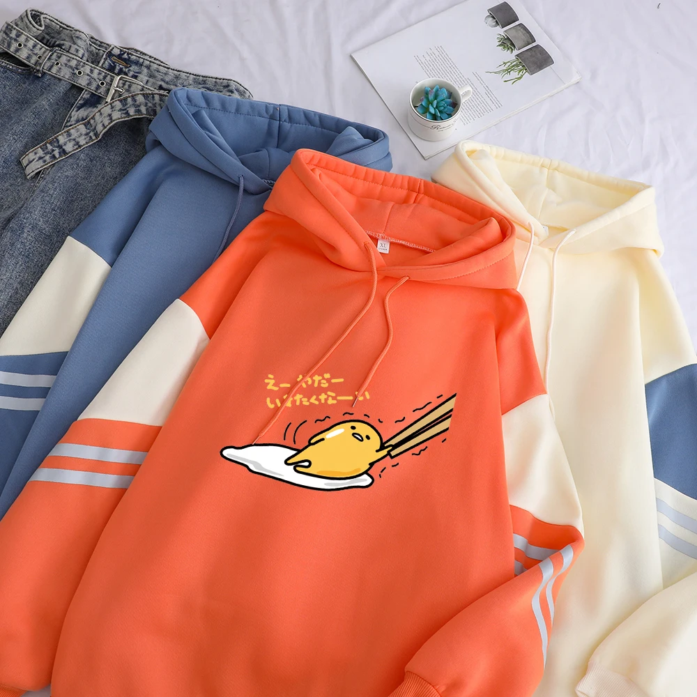 Kawaii Gudetama Lazy Egg Print Fleece Patchwork Casual Hoodie Kawaii Gudetama Lazy Egg Print Fleece Patchwork Casual Hoodie
