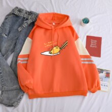 Kawaii Gudetama Lazy Egg Print Fleece Casual Patchwork Hoodie Kawaii Gudetama Lazy Egg Print Fleece Casual Patchwork Hoodie