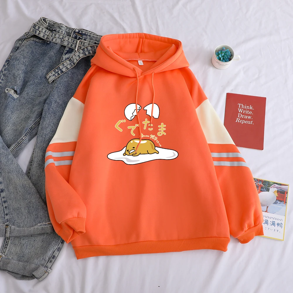 Lazy Egg Gudetama Yolk Printed Patchwork Casual Hoodie Lazy Egg Gudetama Yolk Printed Patchwork Casual Hoodie