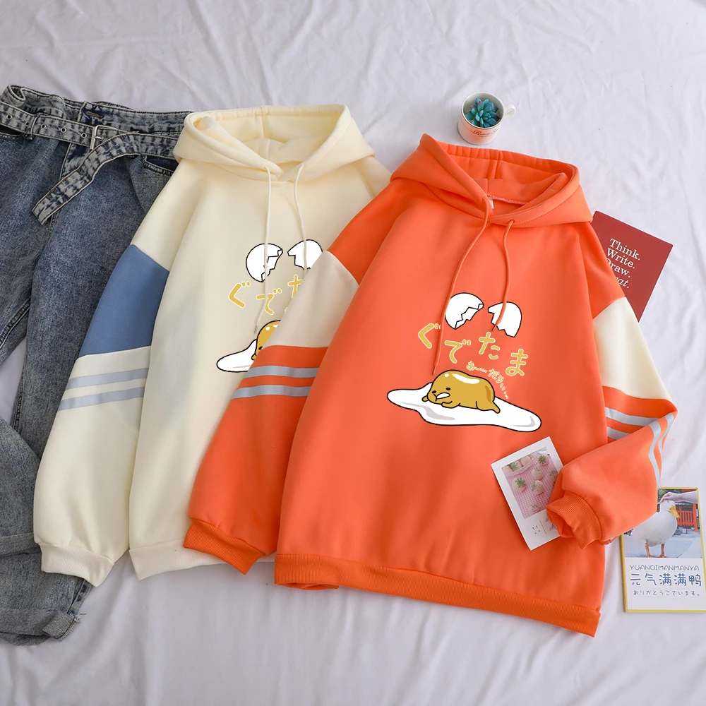 Anime Gudetama Lazy Egg Yolk Printed Casual Patchwork Hoodie