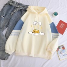 Anime Gudetama Lazy Egg Yolk Printed Casual Patchwork Hoodie Anime Gudetama Lazy Egg Yolk Printed Casual Patchwork Hoodie