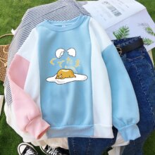 Kawaii Gudetama Lazy Egg Yolk Casual Patchwork Hoodie Kawaii Gudetama Lazy Egg Yolk Casual Patchwork Hoodie