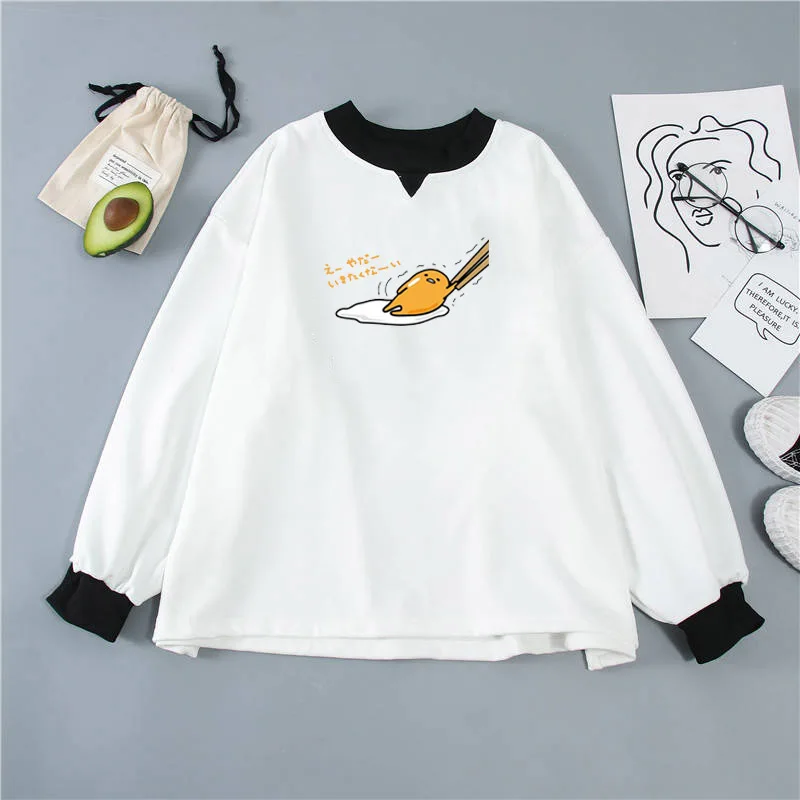 Gudetama Lazy Print Round Neck Long Sleeve Hoodie Gudetama Lazy Print Round Neck Long Sleeve Hoodie