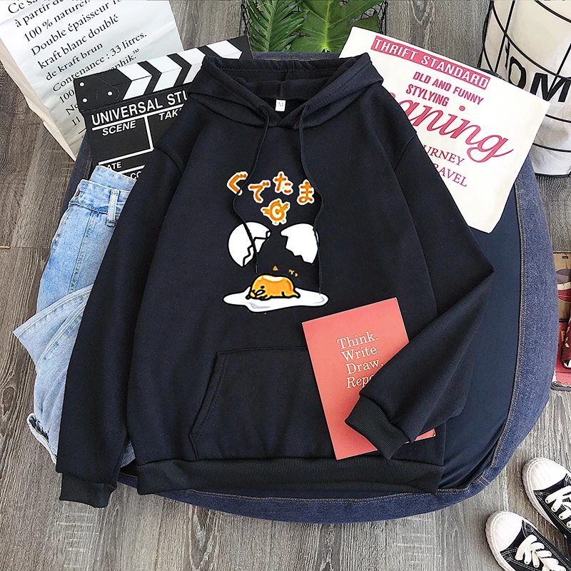 Kawaii Lazy Egg Gudetama Print Fleece Loose Hoodie