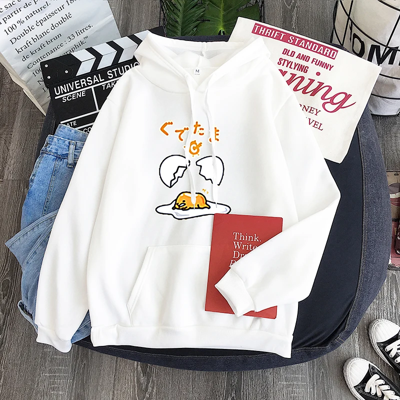 Kawaii Lazy Egg Gudetama Print Fleece Loose Hoodie